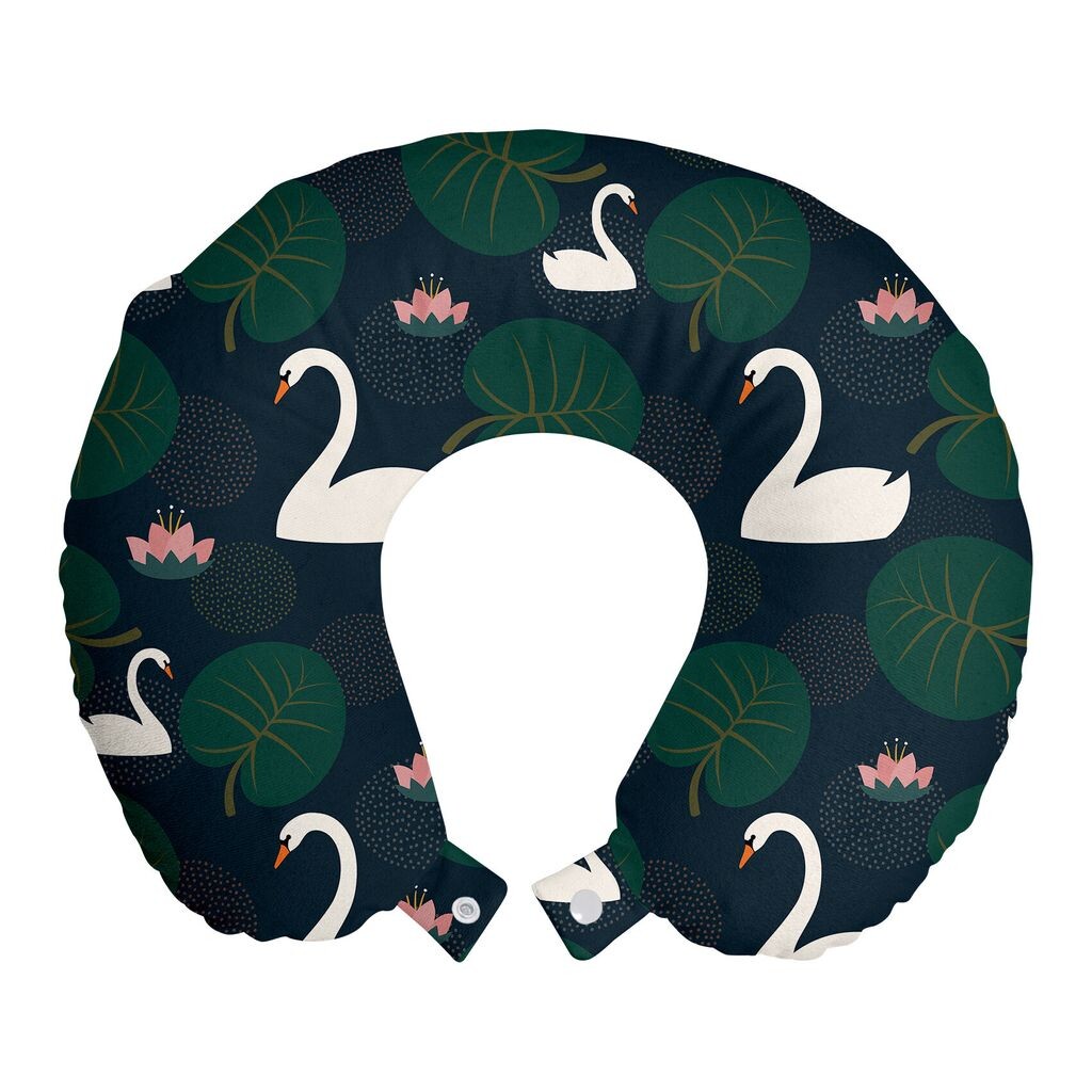 

ABAKUHAUS Swans дорожная подушка для шеи, птицы, кувшинки и листья, пенопластовый дорожный предмет для самолета и автомобиля, 30x30 см, темно-синий и разноцветный