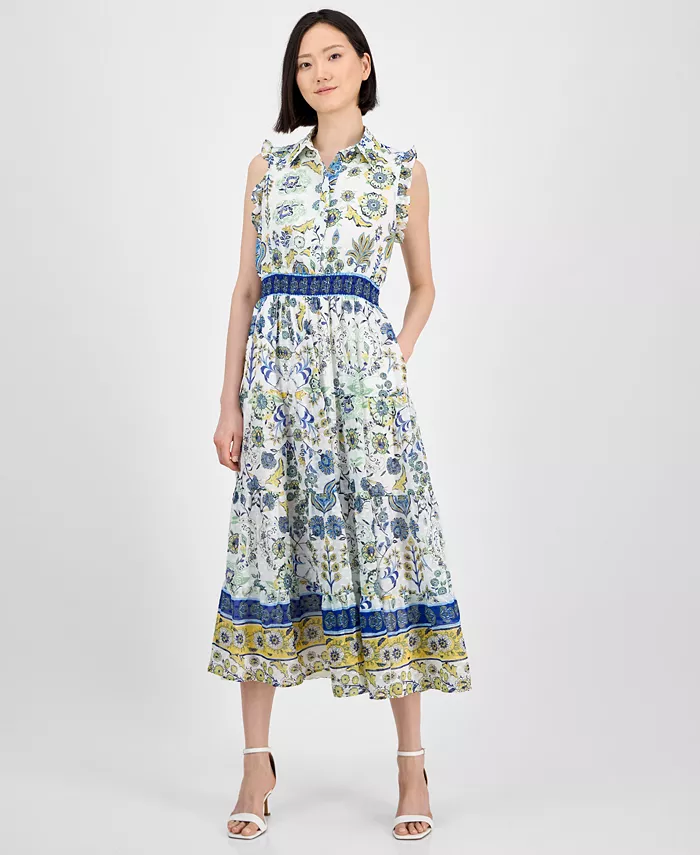 

Женское платье-рубашка миди из шифона без рукавов Anne Klein, мультиколор