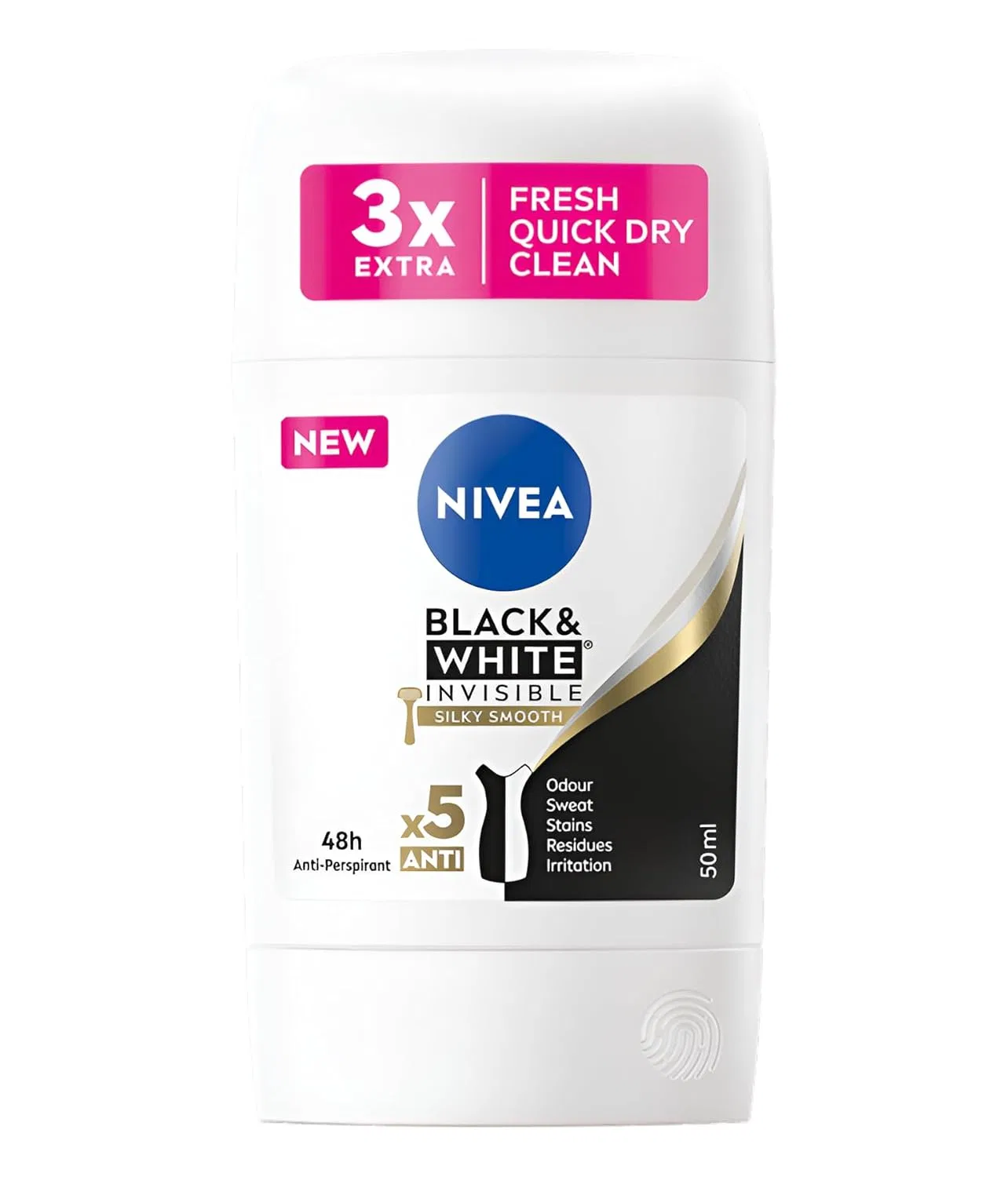 Женский дезодорант-стик NIVEA Invisible Black and White Silky Smooth Extra Fresh, 2 x 50 мл Nivea — фото 3