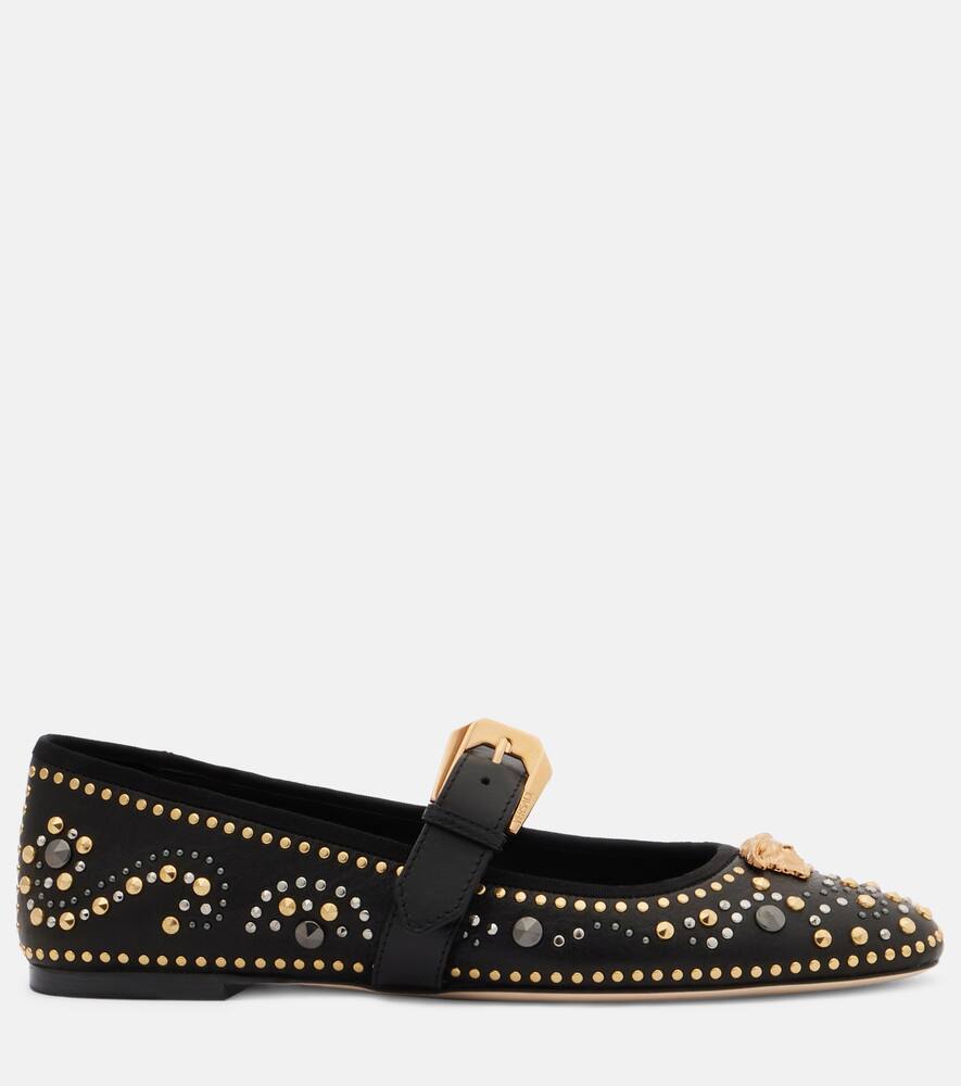 Кожаные туфли Мэри Джейн Versace, Black-Versace Gold+Palladium — фото 4