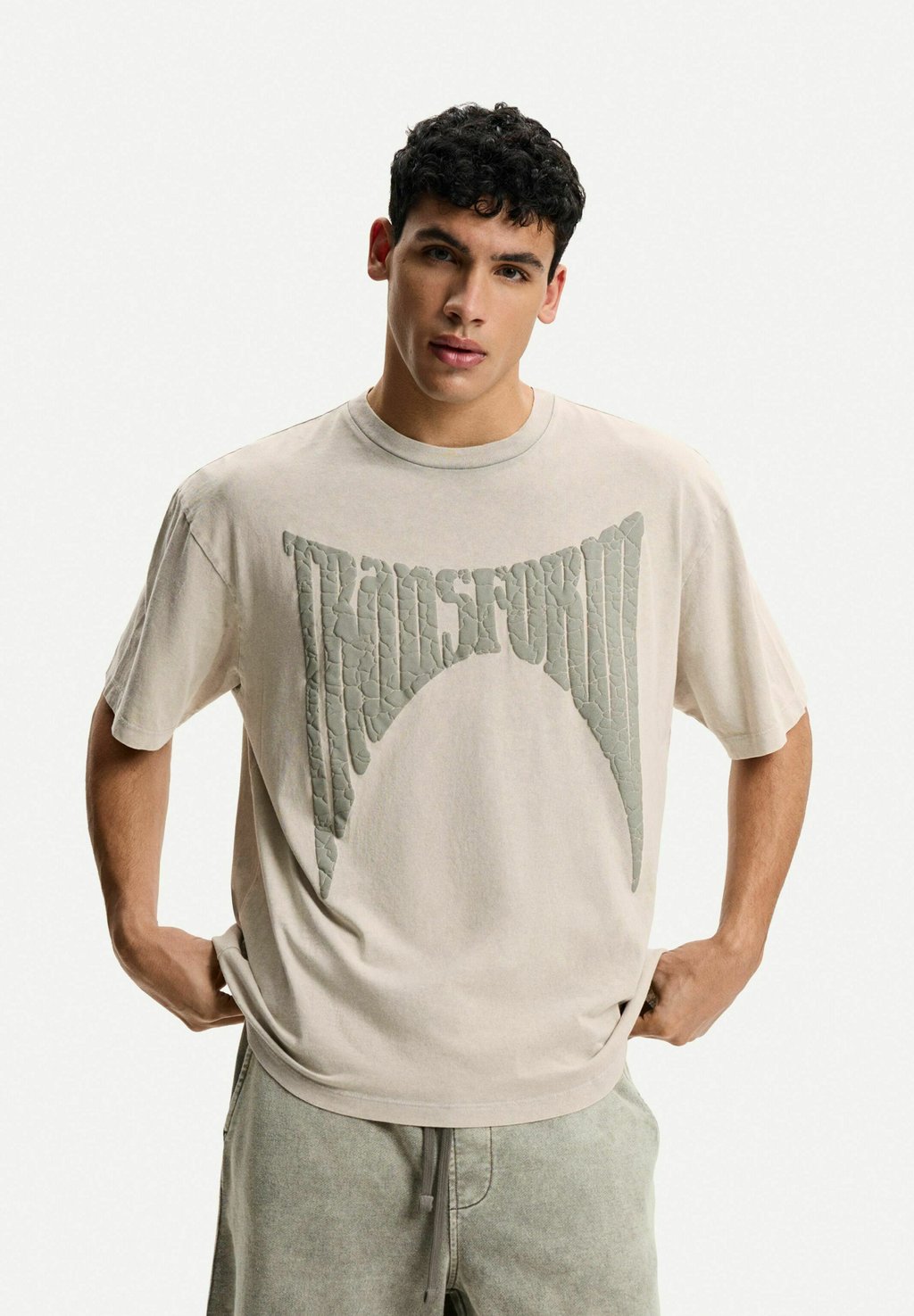 

Футболка с принтом PRINTED SHORT SLEEVE Bershka, серый