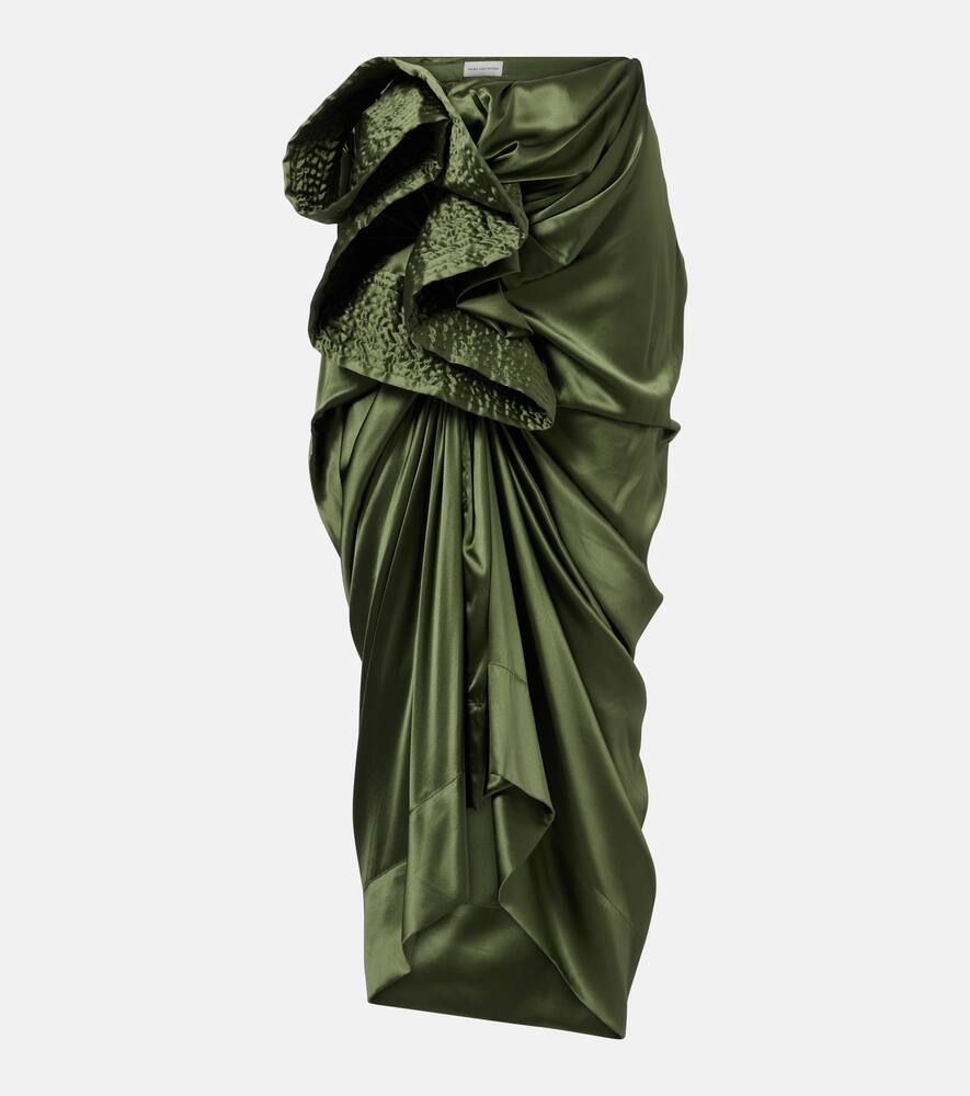 

Собранная миди-юбка из сатина с шелком Dries Van Noten, Khaki