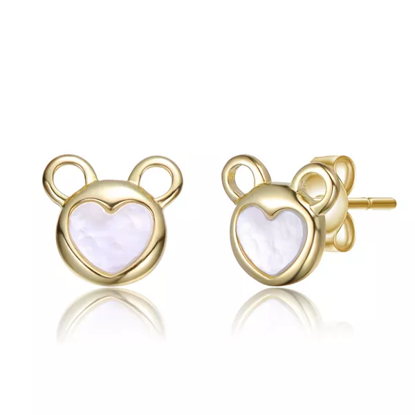 

Детские серьги-гвоздики в форме сердечек с медвежьими ушками, покрытые 14-каратным золотом и белым перламутром или красной эмалью Gigigirl, white