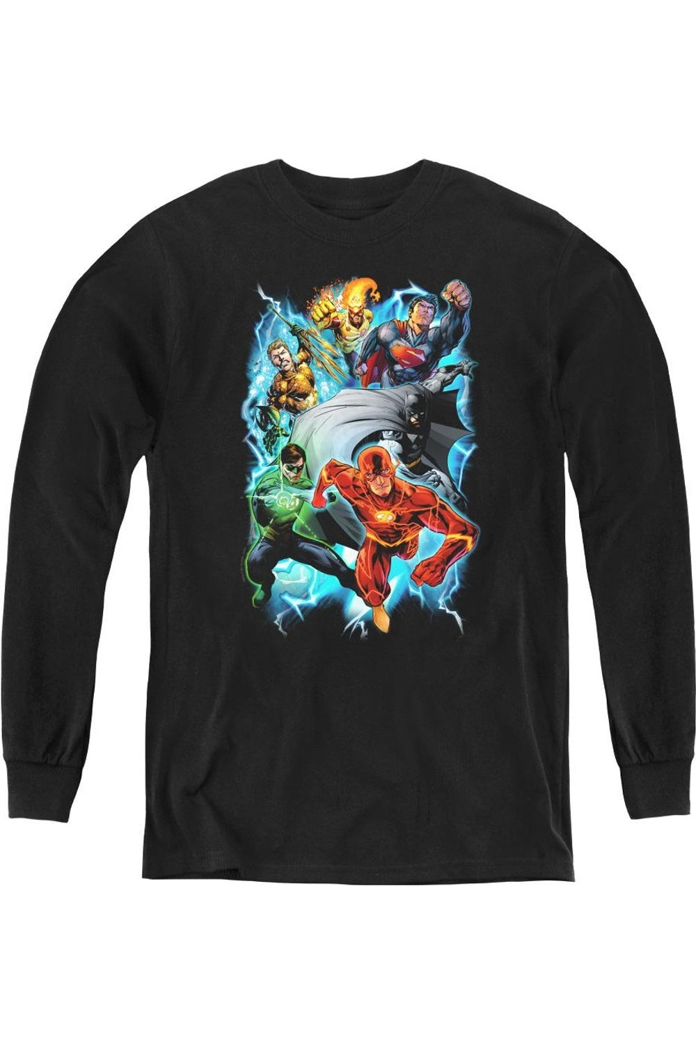 

Футболка с длинным рукавом для подростков Justice League of America Electric Team Gildan, черный