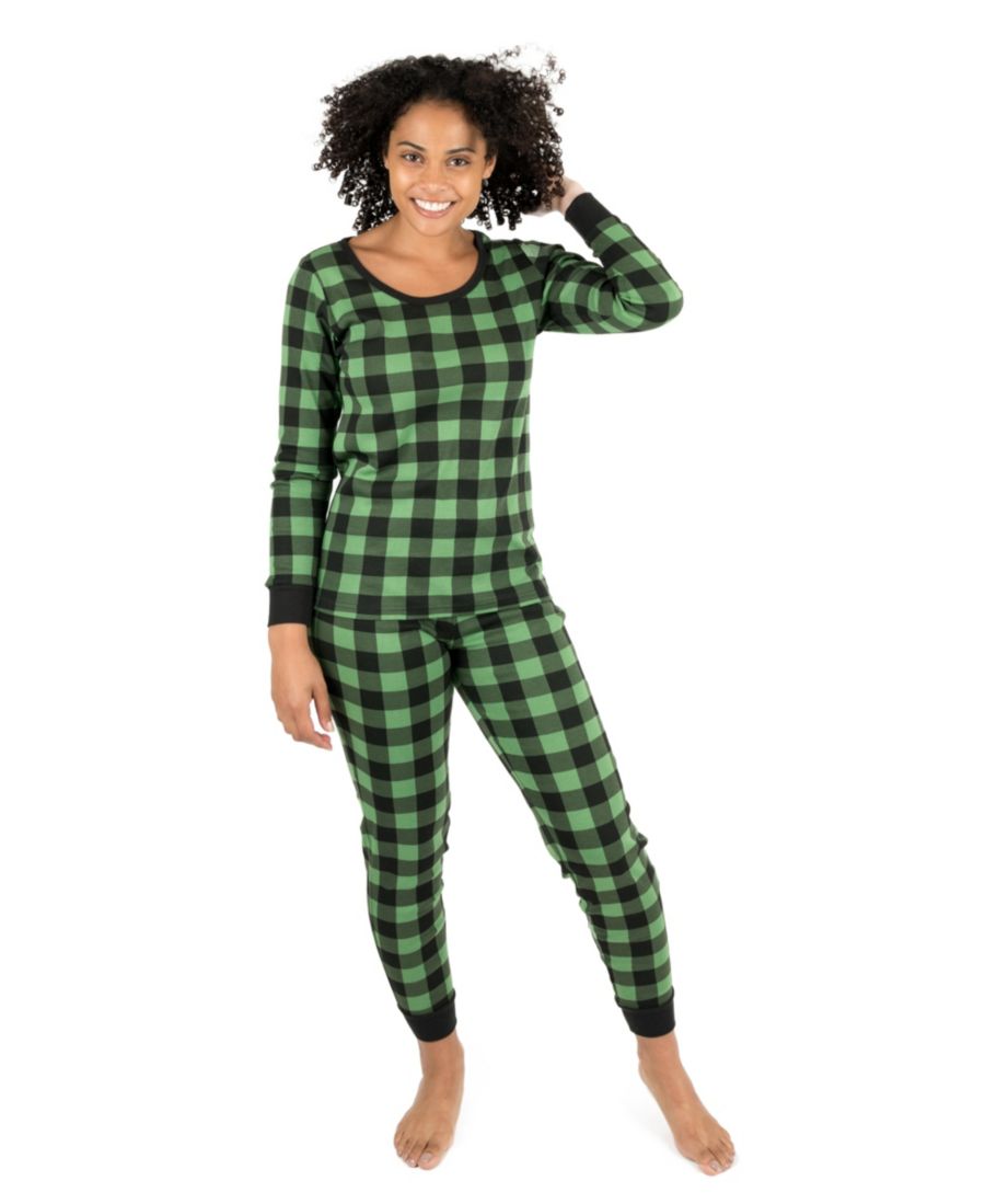 

Женская хлопковая клетчатая пижама из двух частей для отдыха Leveret, Plaid black & green