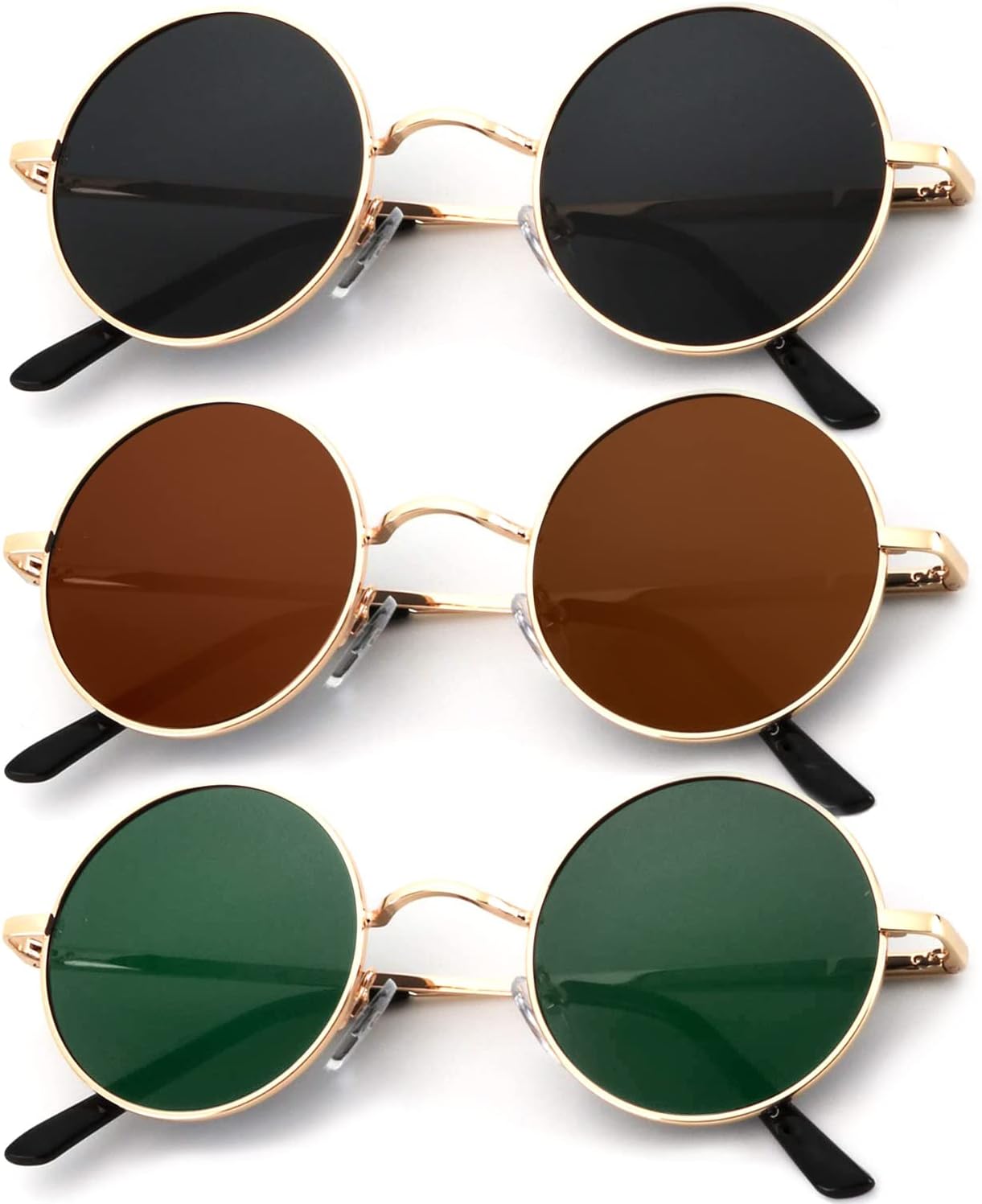 

Круглые поляризованные солнцезащитные очки KALIYADI для мужчин и женщин в стиле ретро с металлическим ремешком и эффектом хиппи, защита от УФ-излучения, C40-golden Black + Golden Brown + Golden G15