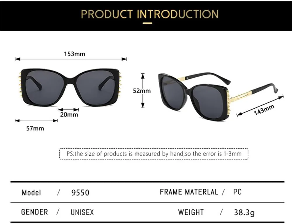 

Ретро женские солнцезащитные очки с заклепками, солнцезащитные очки UV400 для мужчин, панк-солнцезащитные очки с градиентным покрытием VFDHN, Black Black