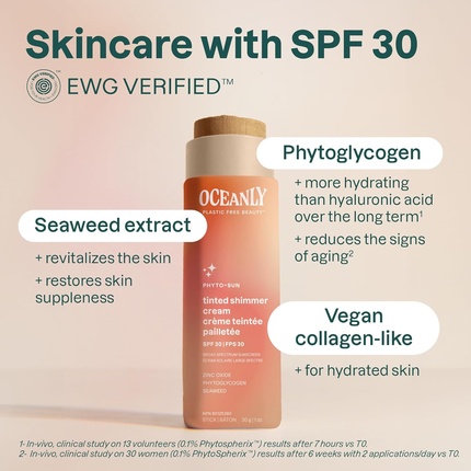 Крем-стик для лица Oceanly Tinted Shimmer с SPF 30, сертифицирован EWG Attitude — фото 3