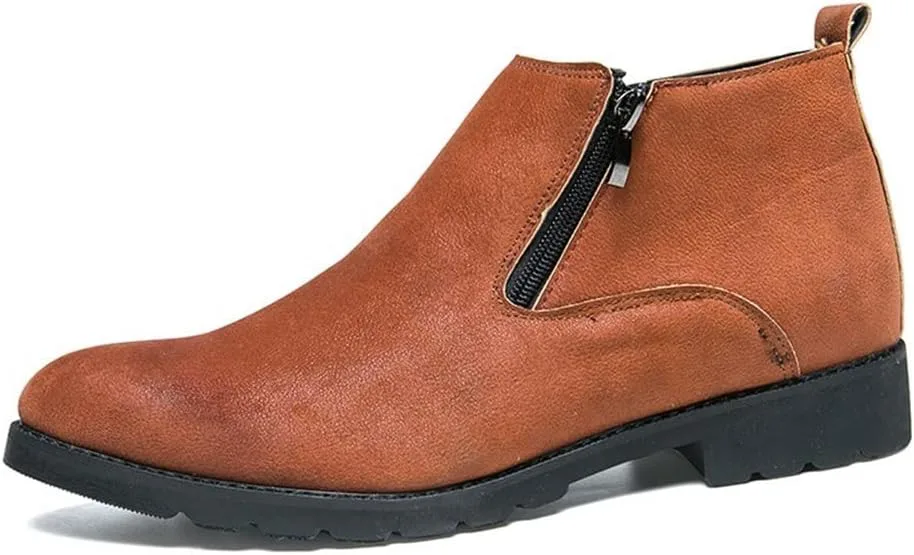 

Ботинки до щиколотки с круглым носком для мужчин, эластичный бинт, боковая молния, веганская кожа, удобные, противоскользящие, водонепроницаемые, для повседневной носки и наряда XJSDJHOUNT, черный