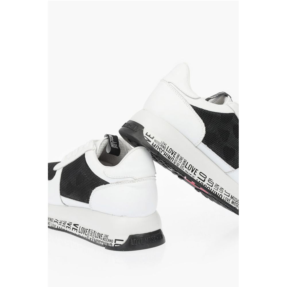 Кроссовки LOVE из кожи с сетчатыми деталями и логотипом по всей поверхности. Moschino, Black and White — фото 2