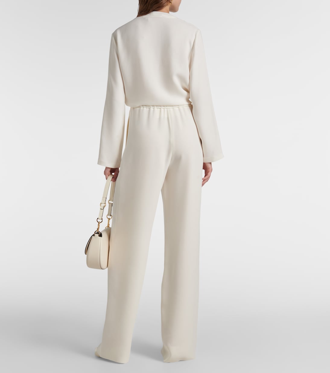 Широкие брюки Cady Couture с высокой талией Valentino, Avorio — фото 3