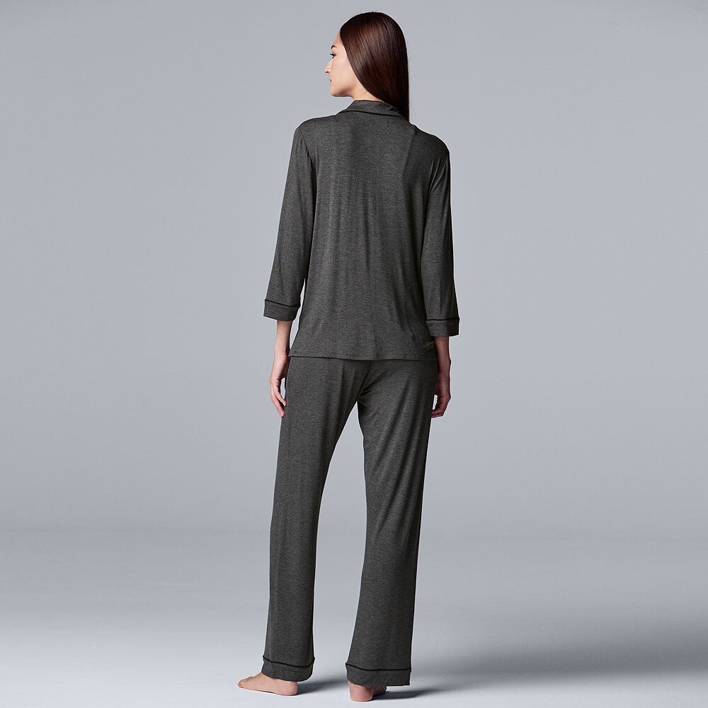 Женская роскошная базовая пижамная рубашка с рукавами ¾ Simply Vera Vera Wang, рубашка и брюки для сна, темно-синий — фото 2