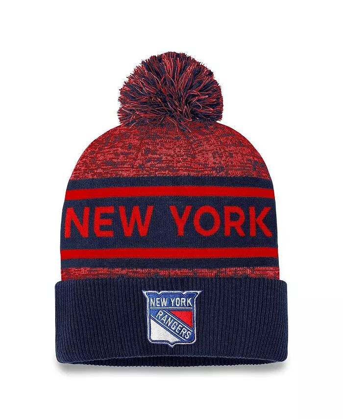 

Мужская темно-синяя, красная шапка New York Rangers Authentic Pro с манжетами и помпоном Fanatics