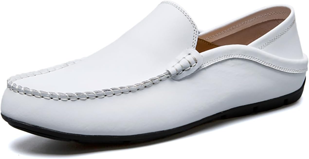 

Мужские лоферы на подскоке из натуральной кожи - дышащая мягкая подошва, комфортный городской стиль, носка круглый год Generic, белый