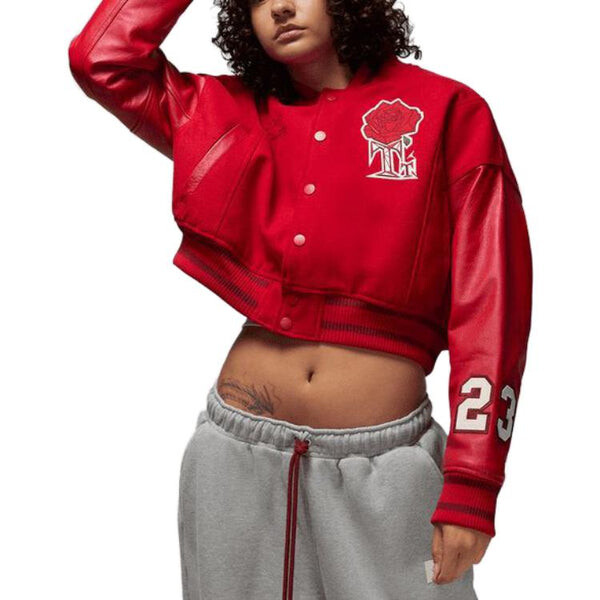 Куртка (WMNS) Air Jordan x Teyana Taylor Varsity Jacket Asia Sizing 'Gym Red', красный — фото 3