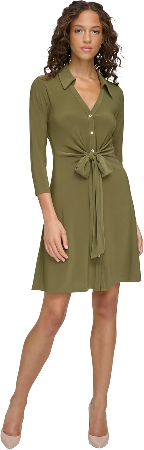 

Женское трикотажное платье миди с расклешенным воротником Tommy Hilfiger, Dark Olive