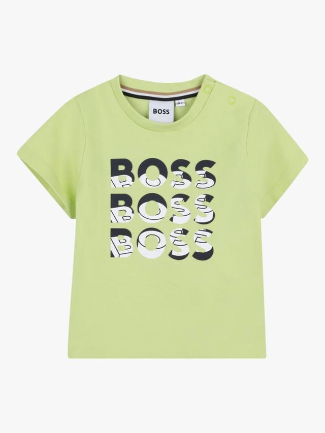 

Детская хлопковая футболка с кнопками и брендированием HUGO BOSS, Lime