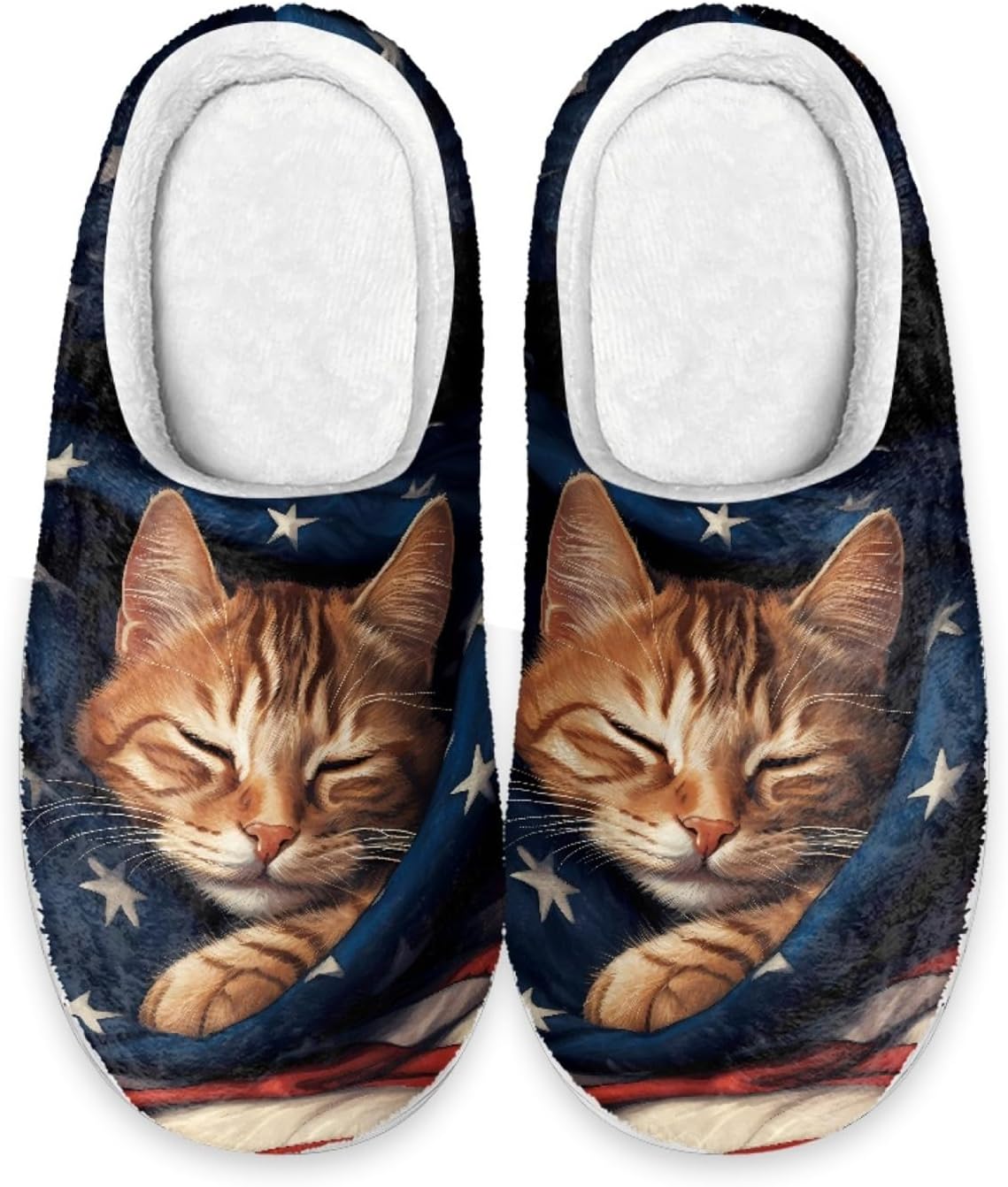 

Тапочки для дома Forchrinse с американским флагом для мужчин и женщин, мягкие и комфортные, теплые тапочки на осень и зиму, легкие, на скользящей подошве, American Flag 3d Cat