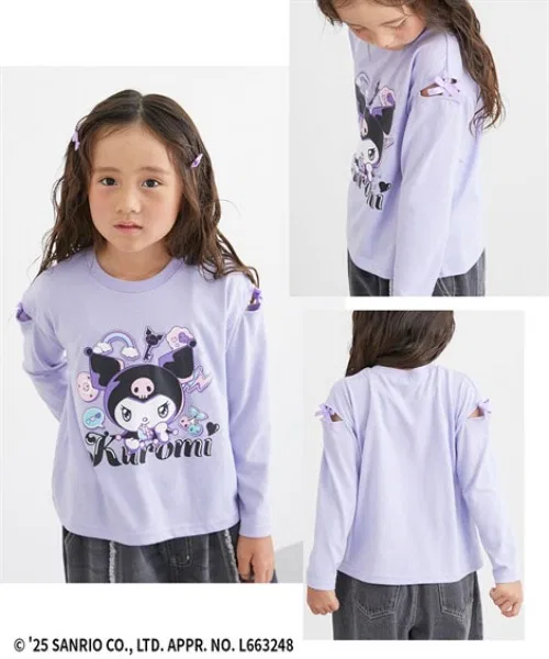 Футболка с длинными рукавами для девочек Sanrio с принтом Kuromi и Cinnamoroll зелёная — фото 3