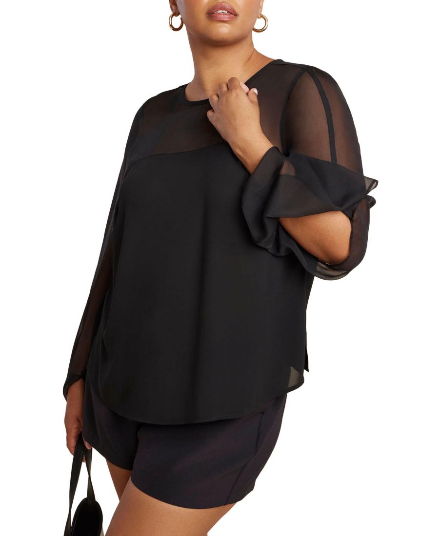 

Женская блузка больших размеров с драпированными прозрачными рукавами ELOQUII, Black onyx
