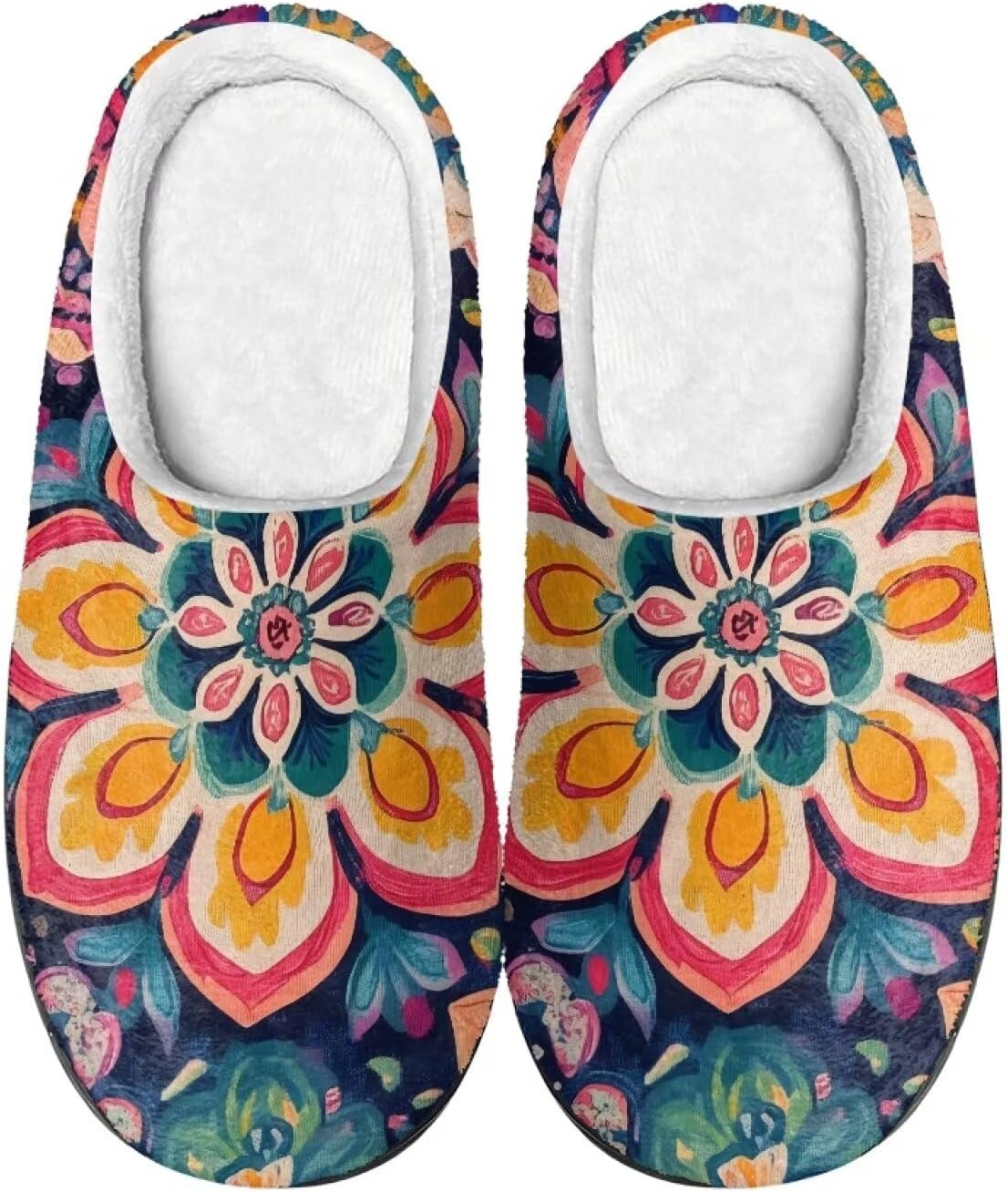 

Мужские и женские нескользящие тапочки, теплые мягкие уютные тапочки из фланели, домашняя обувь для спальни и улицы, размеры 2-12 Zcfygdx, Bohemian Flower Pattern Print