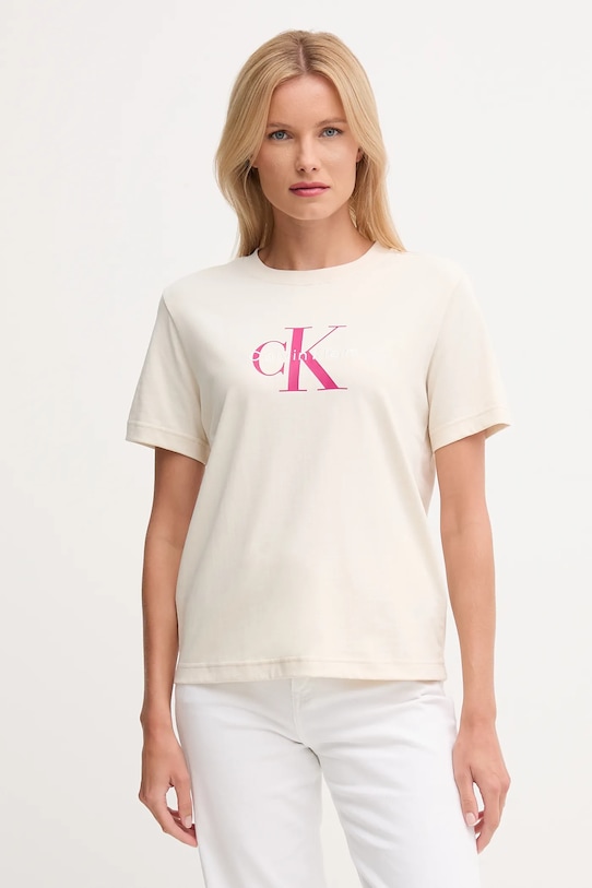 

Хлопковая футболка Calvin Klein Jeans, бежевый
