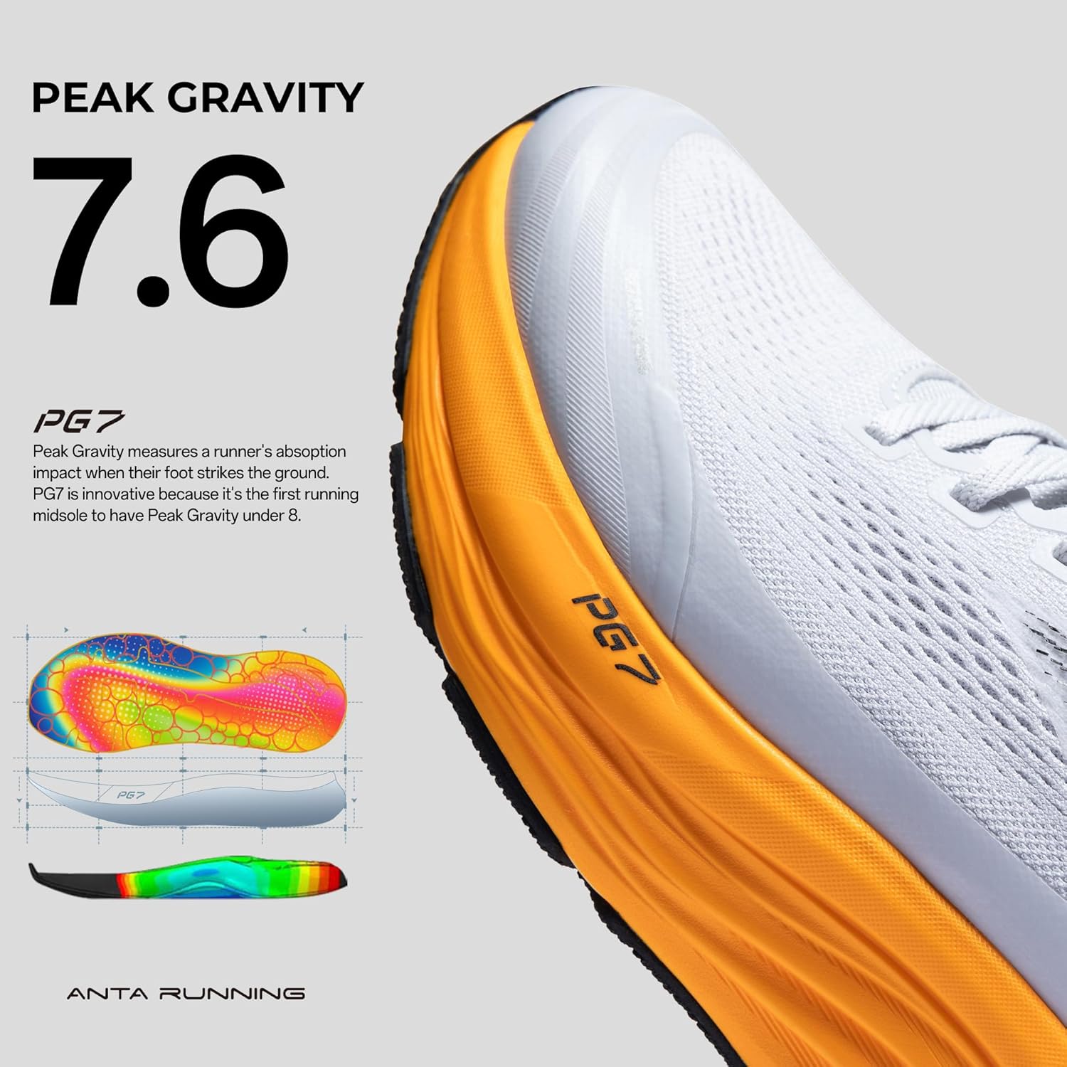 Кроссовки для бега ANTA Men’s PG7 с амортизацией, комфортные, дышащие, для тренировок в спортзале и кросс-тренинга, коричневый/серый — фото 3