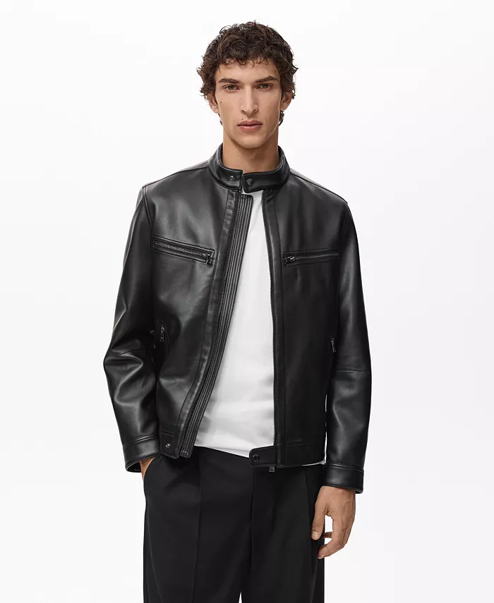 

Мужская куртка на молнии с эффектом кожи Mango, черный