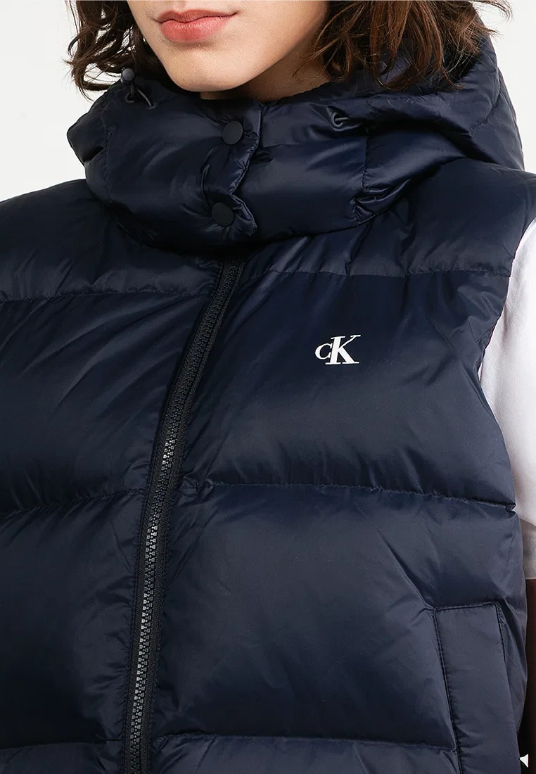 Жилет пуховый с капюшоном, свободный крой, Calvin Klein, темно-синий — фото 3