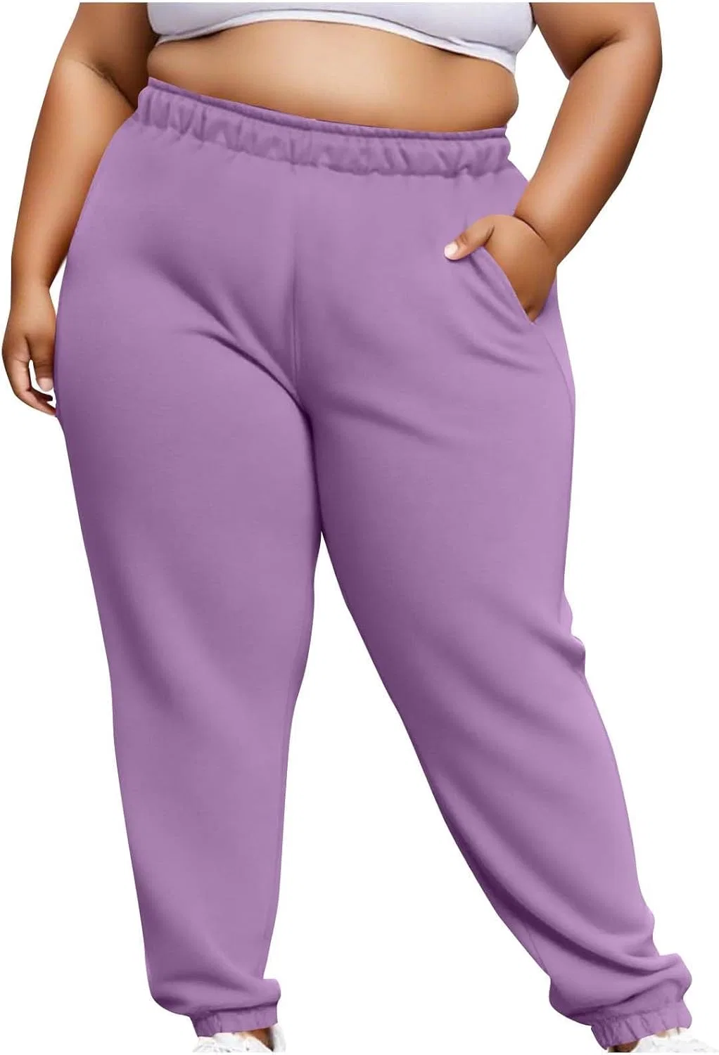 Брюки-джоггеры для женщин Plus Size с высокой талией, мехом и карманом Generic, фиолетовый