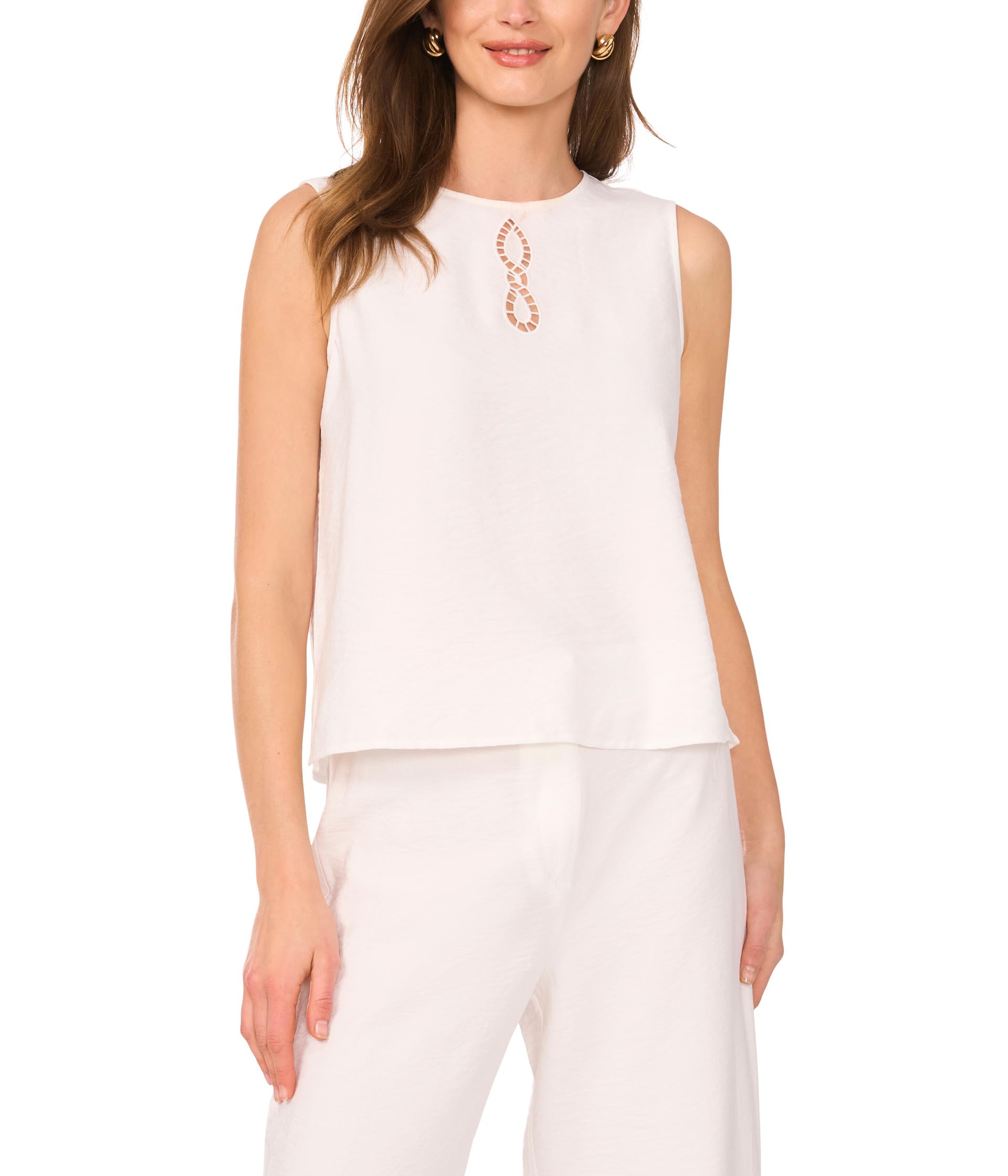 

Блуза Vince Camuto Sleeveless Crew Neck Blouse With Center Embroidery, Ultra White