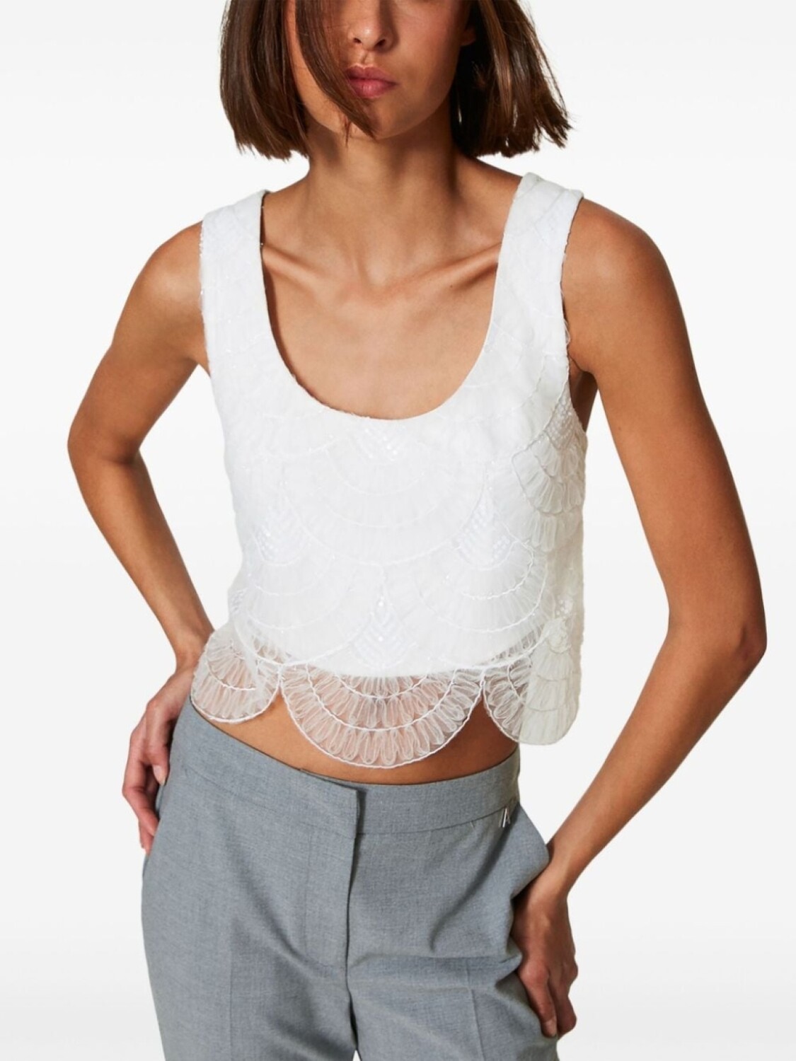 

TWINSET верх из органзы с накладным крепом, белый