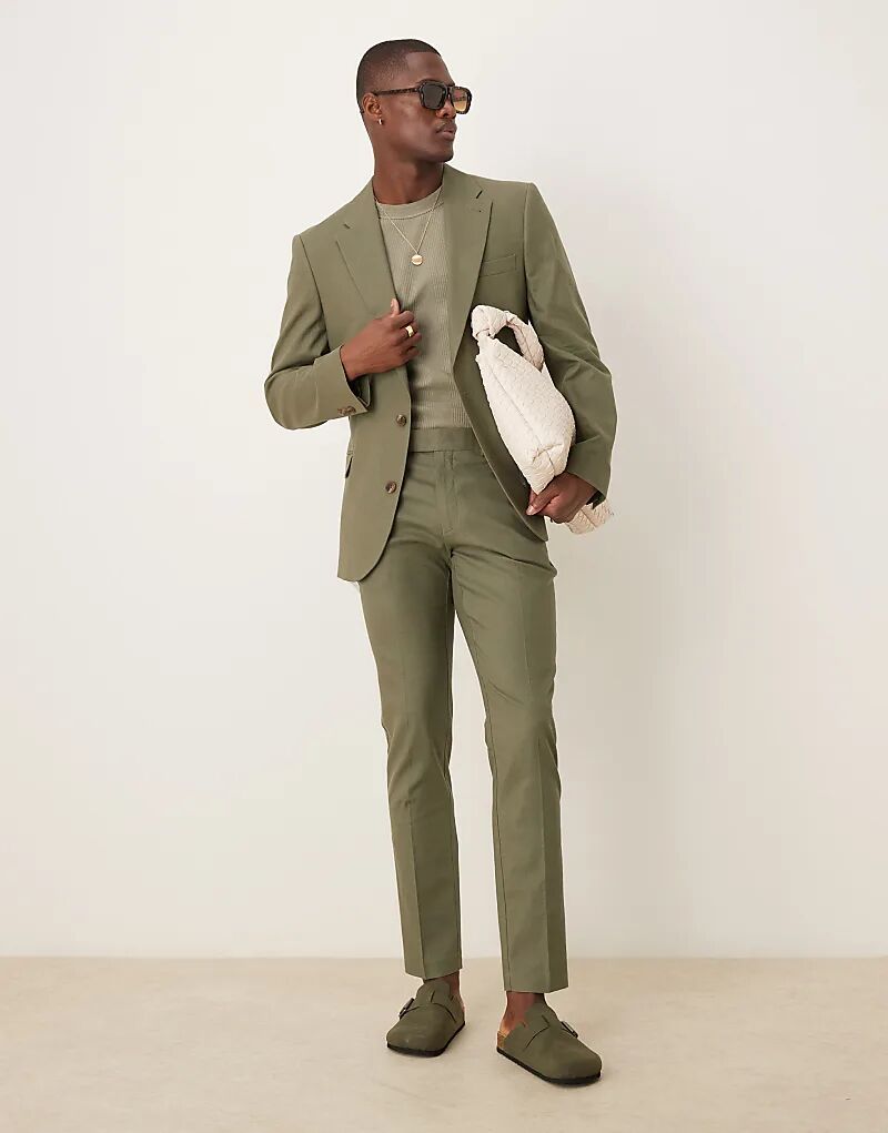 

Узкие брюки из льняной смеси ASOS DESIGN оливкового цвета