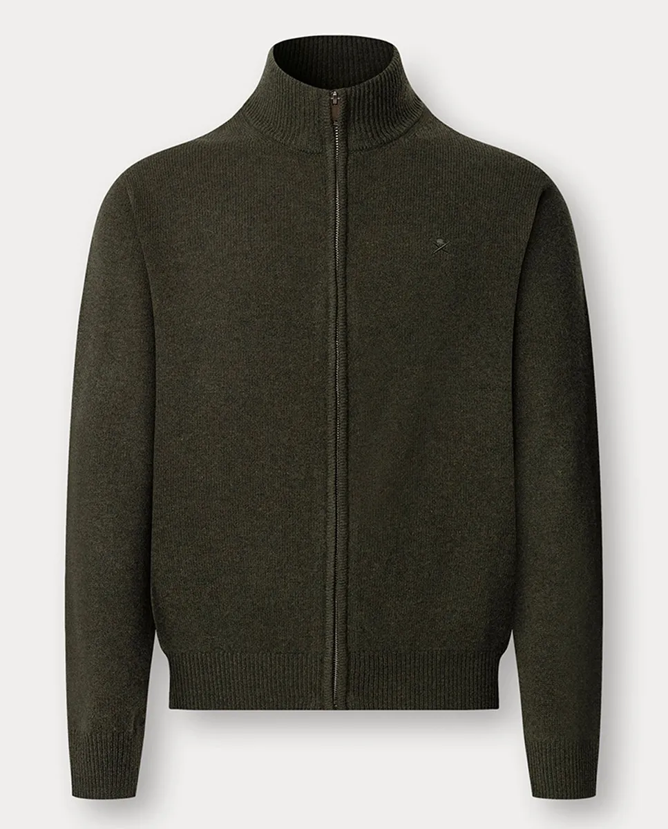 

Мужской однотонный кардиган на молнии с вышитым логотипом Hackett, темно-зеленый
