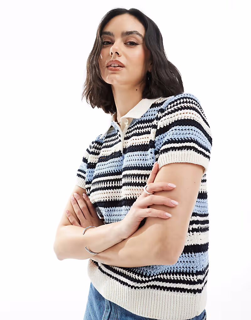 

Футболка-поло ASOS DESIGN с короткими рукавами в синюю полоску