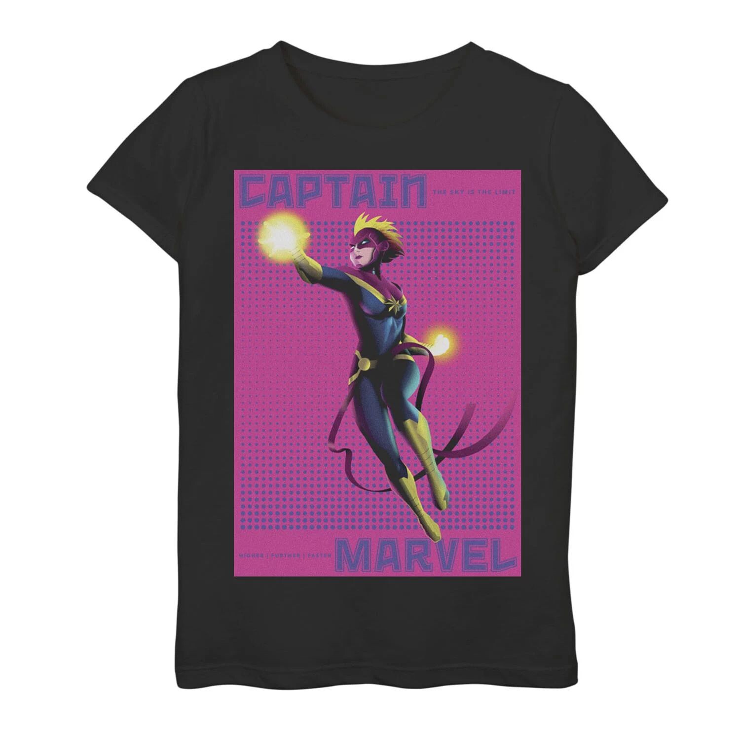 

Футболка с графическим плакатом и постером Marvel для девочек 7–16 лет, полутоновая футболка Marvel Captain Marvel Marvel