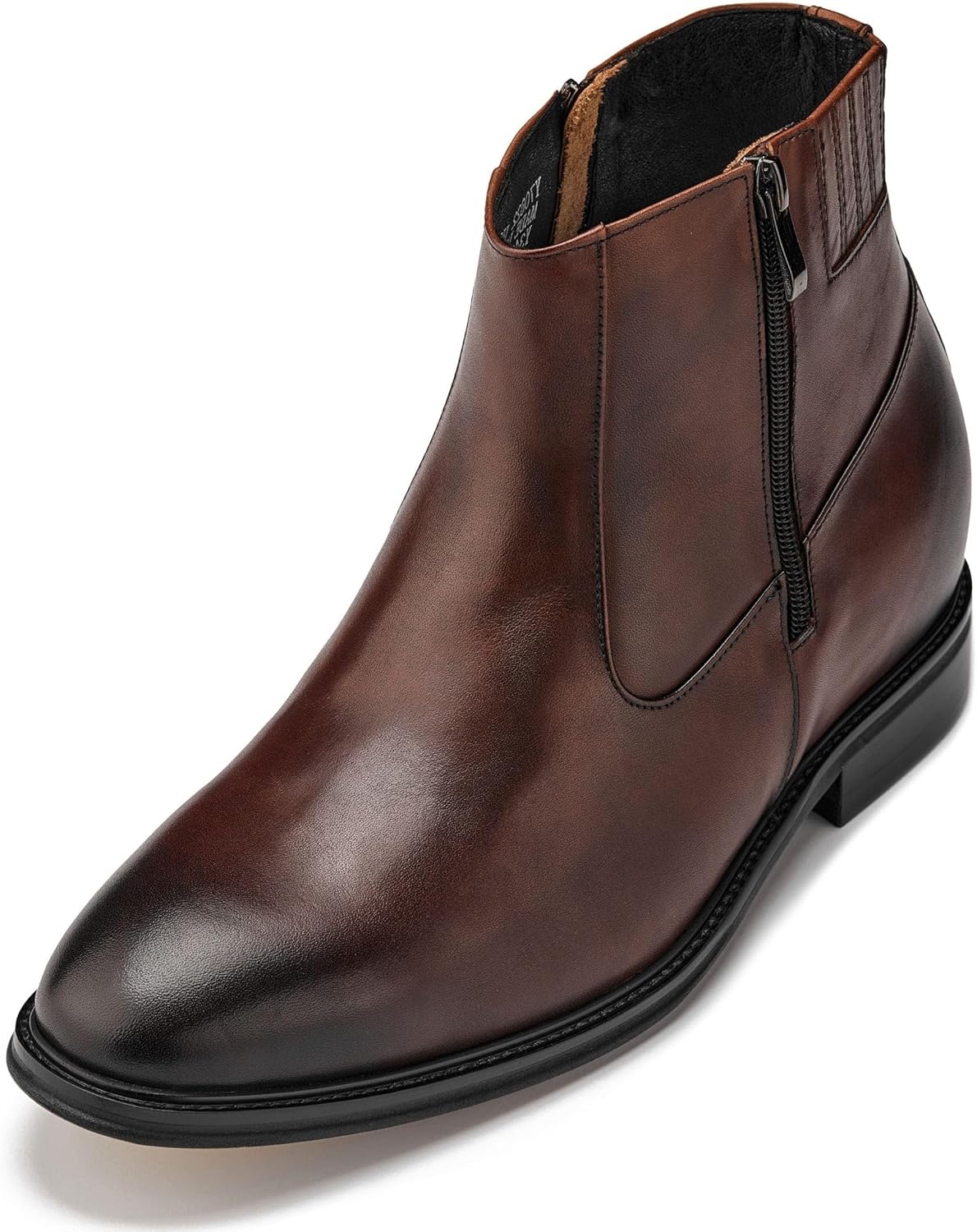 

Мужские невидимые туфли-лифтеры CALTO - черные премиум кожаные легкие ботинки на молнии - увеличение роста на 7 см - Y70621 - размер 9 D(M) US