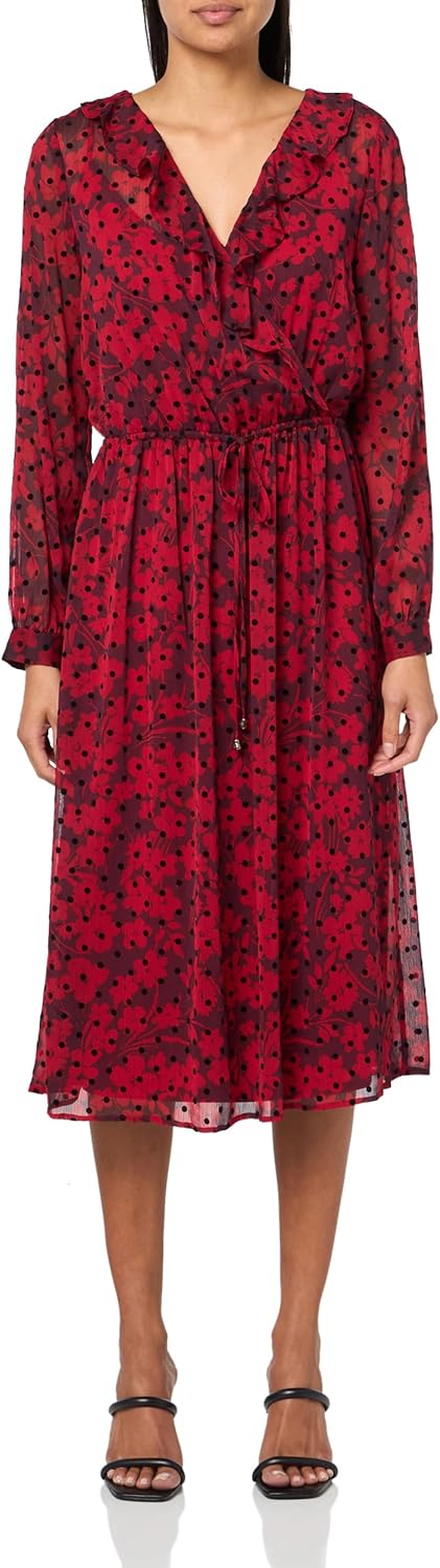 

Женское платье Tommy Hilfiger с длинными рукавами, цветочным принтом и шифоновым узором, с завязками на талии, Wine Tasting/Chili Pepper