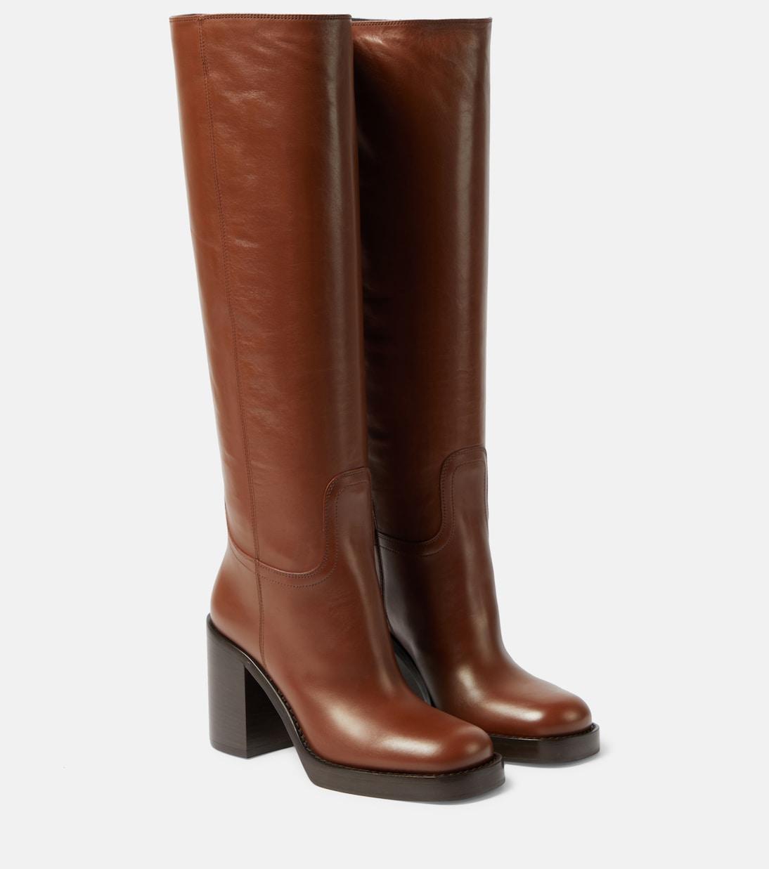 Кожаные сапоги до колена Prada, Cognac
