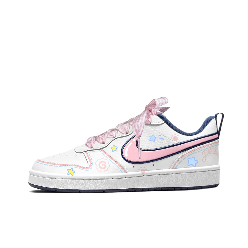 

Nike Court Borough Low 2 SE1 нескользящие легкие амортизирующие низкие кроссовки для скейтбординга white/blue/pink детские