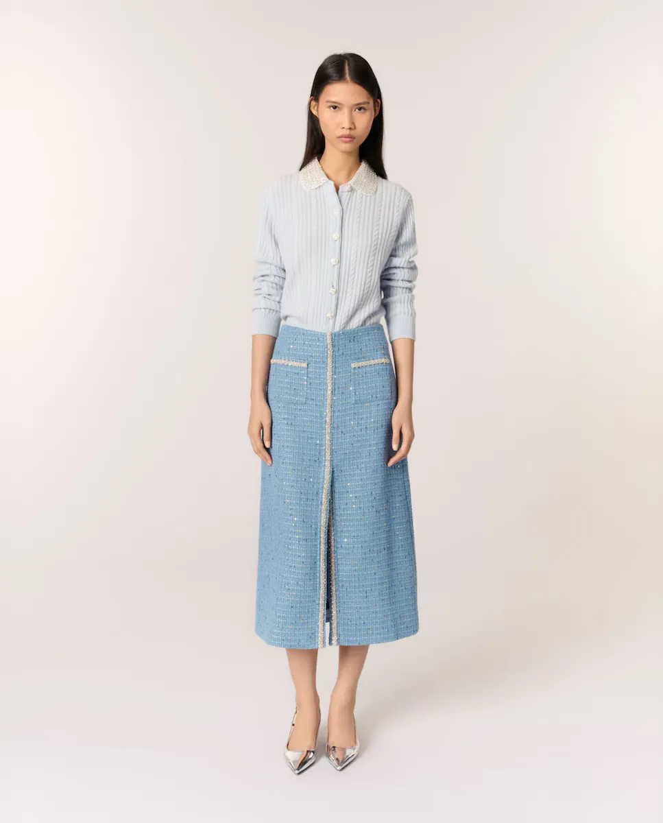 

Юбка-миди из твида с пайетками Maje, синий