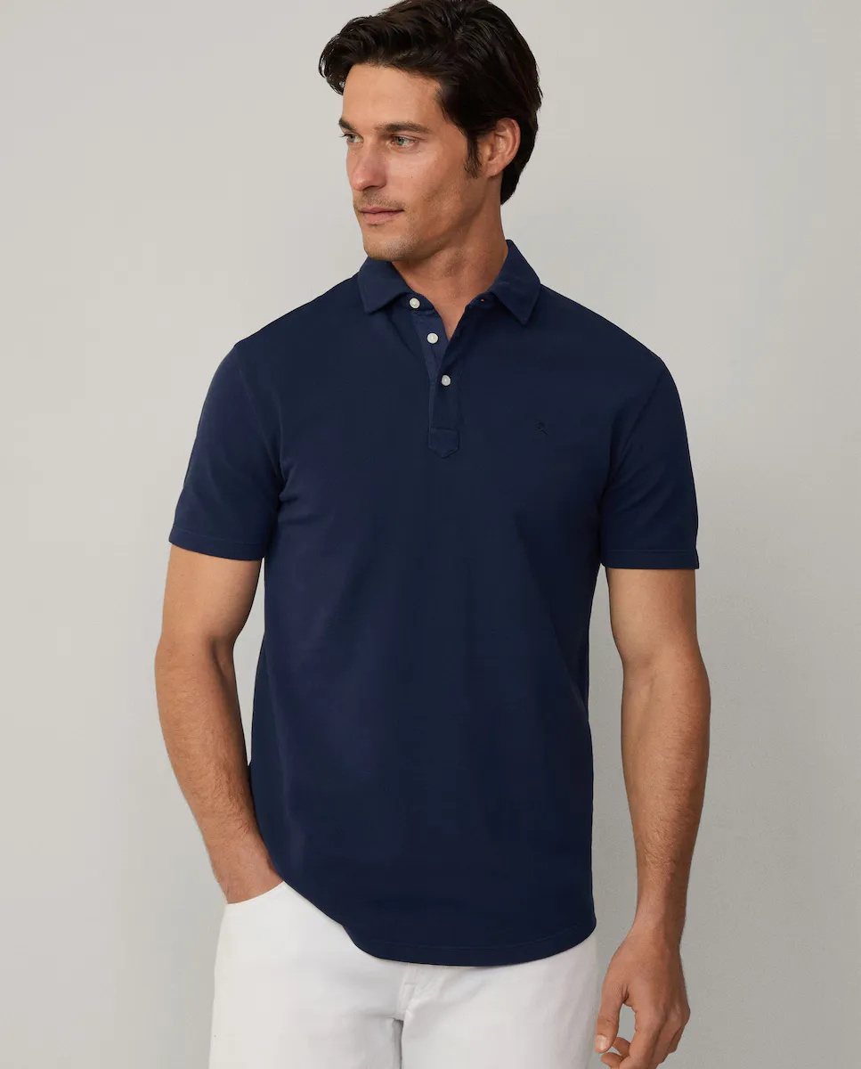 

Мужская рубашка-поло с короткими рукавами из пике, окрашенная в готовом виде Hackett, темно-синий