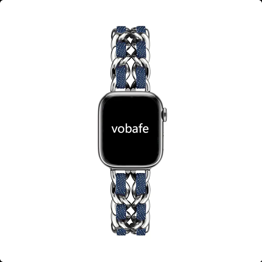 

Vobafe Часы Strap Apple Compatibility Metal, Silver with deep denim