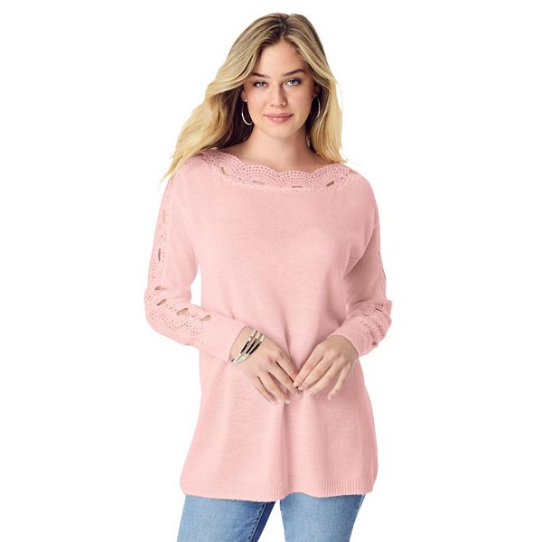 

Женский пуловер с ажурными рукавами plus size Roaman'S, Soft Blush