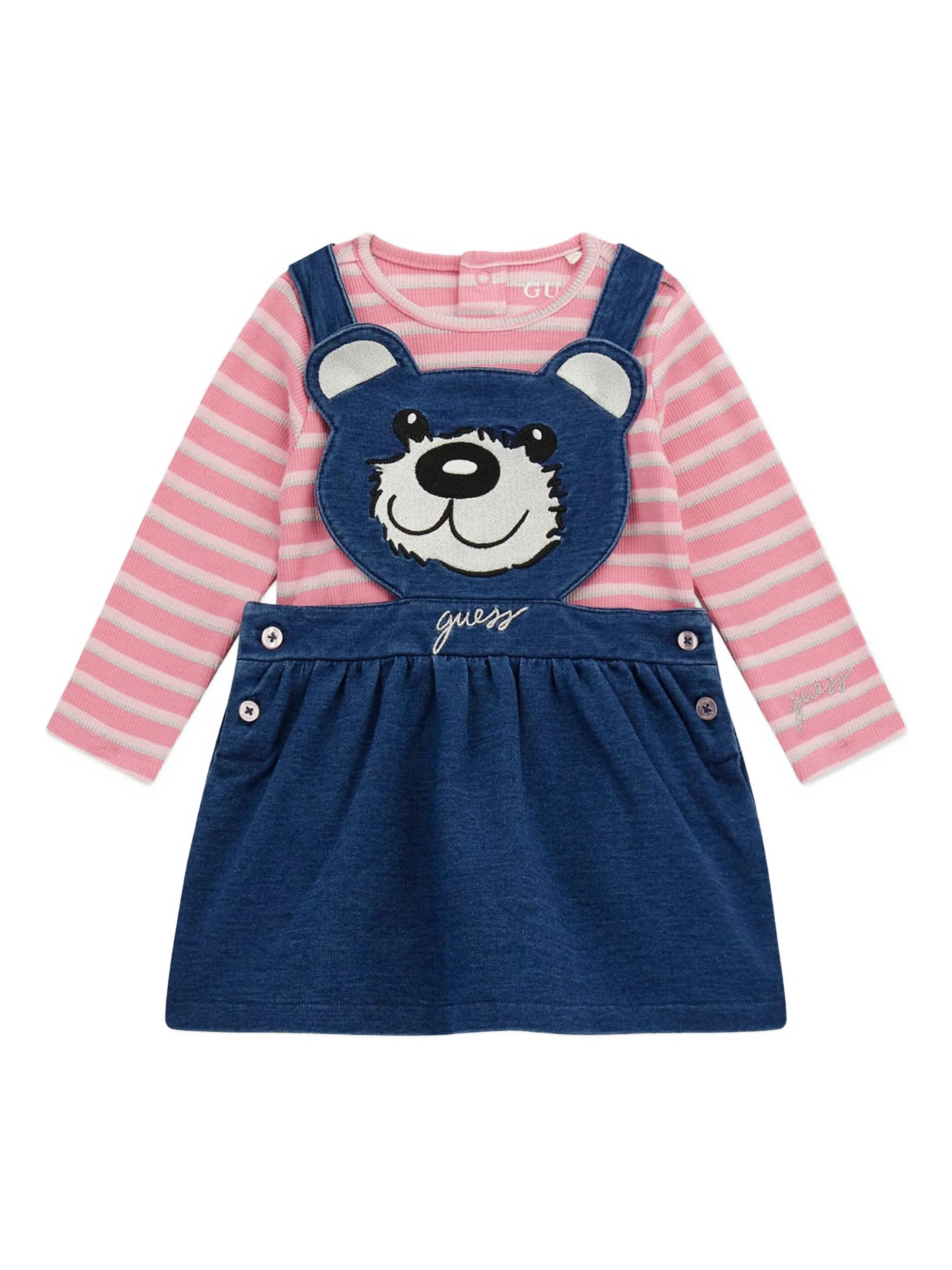 

Комплект из боди и платья в полоску Guess Kids, розовый