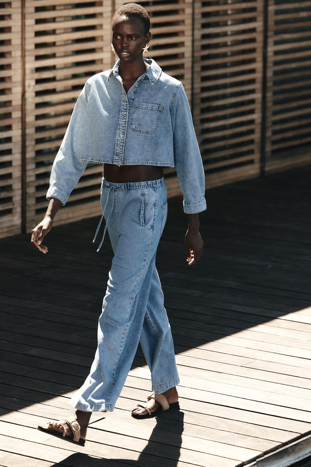 

Широкие джинсы для бега трусцой z1975 со средней талией ZARA, средне-синий