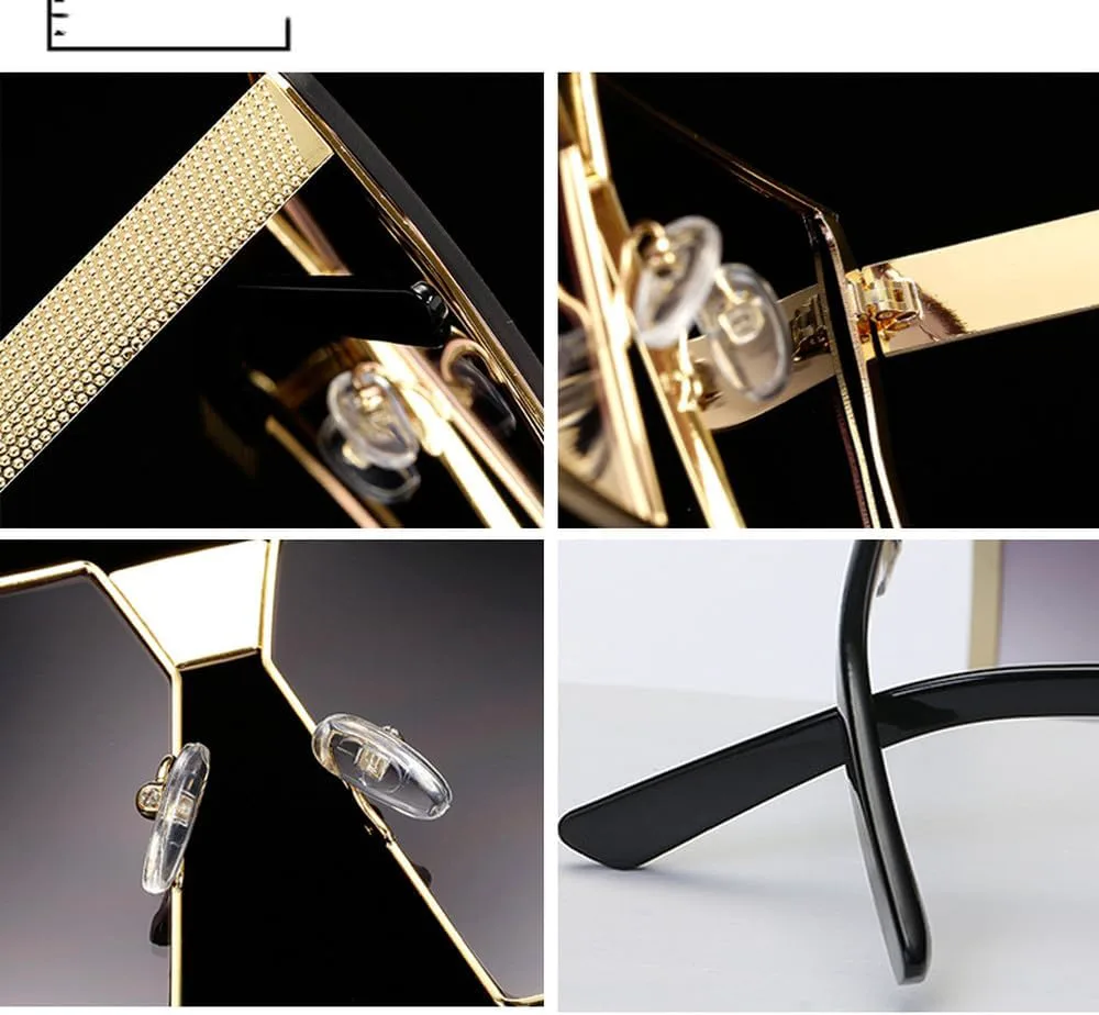 

Металлические солнцезащитные очки для женщин и мужчин, модные очки-маски в крупной оправе, винтажные солнцезащитные очки-щитки для женщин TKKTLLT, Gold-brown