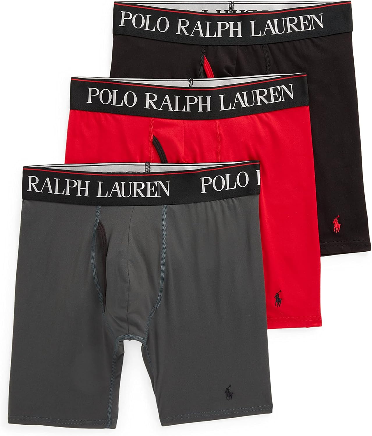 

Мужские боксеры-трусы POLO RALPH LAUREN 4D Flex Cooling из микрофибры, длинные и плавки, 3 пары, Grey/Black Red/Black - 3 Pack