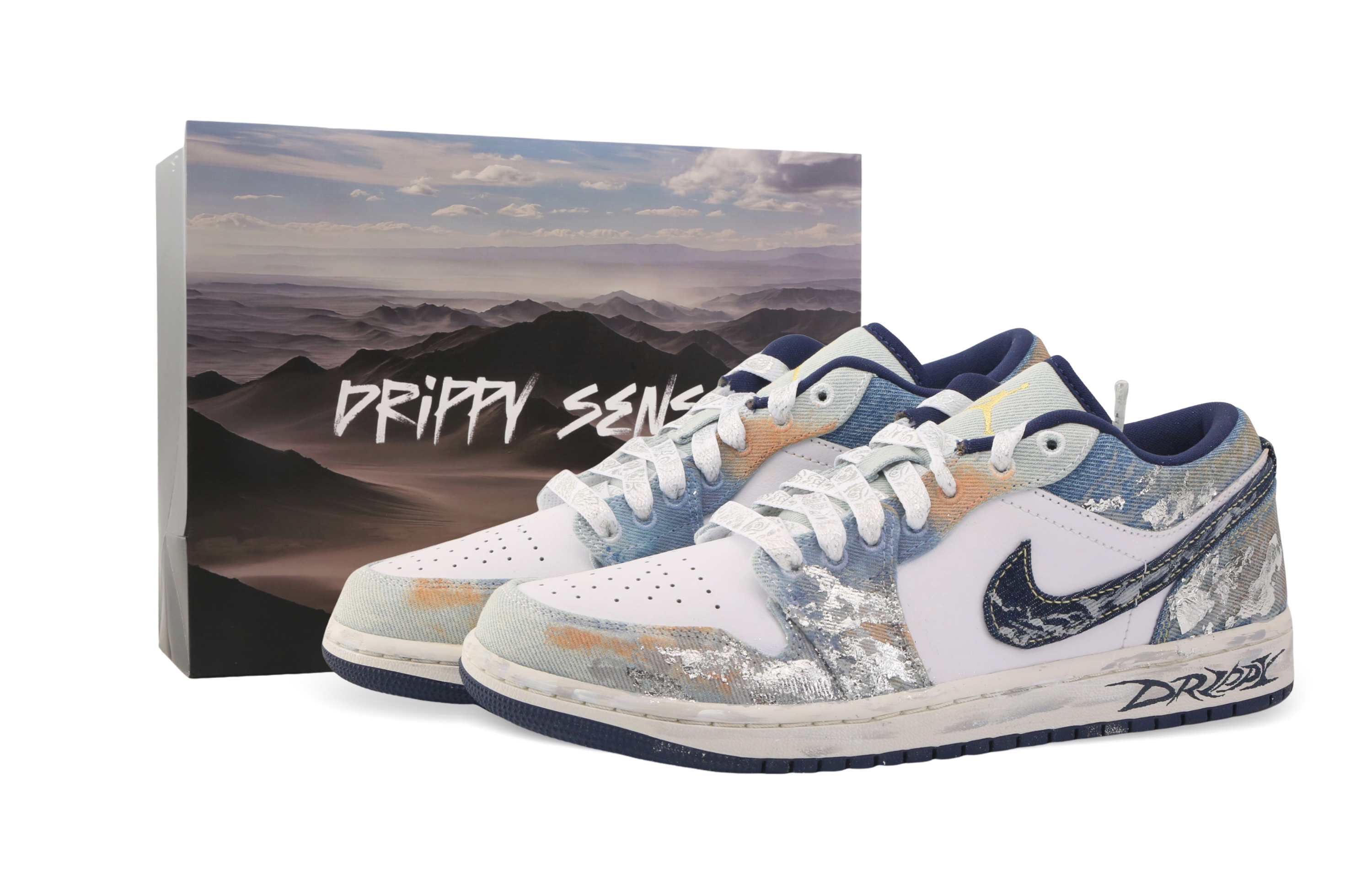 

Кроссовки мужские низкие баскетбольные винтажные Air 1 Drippy Quantum Entanglement Cushioning, износостойкие Jordan, синий желтый серебряный (special shopping bag)