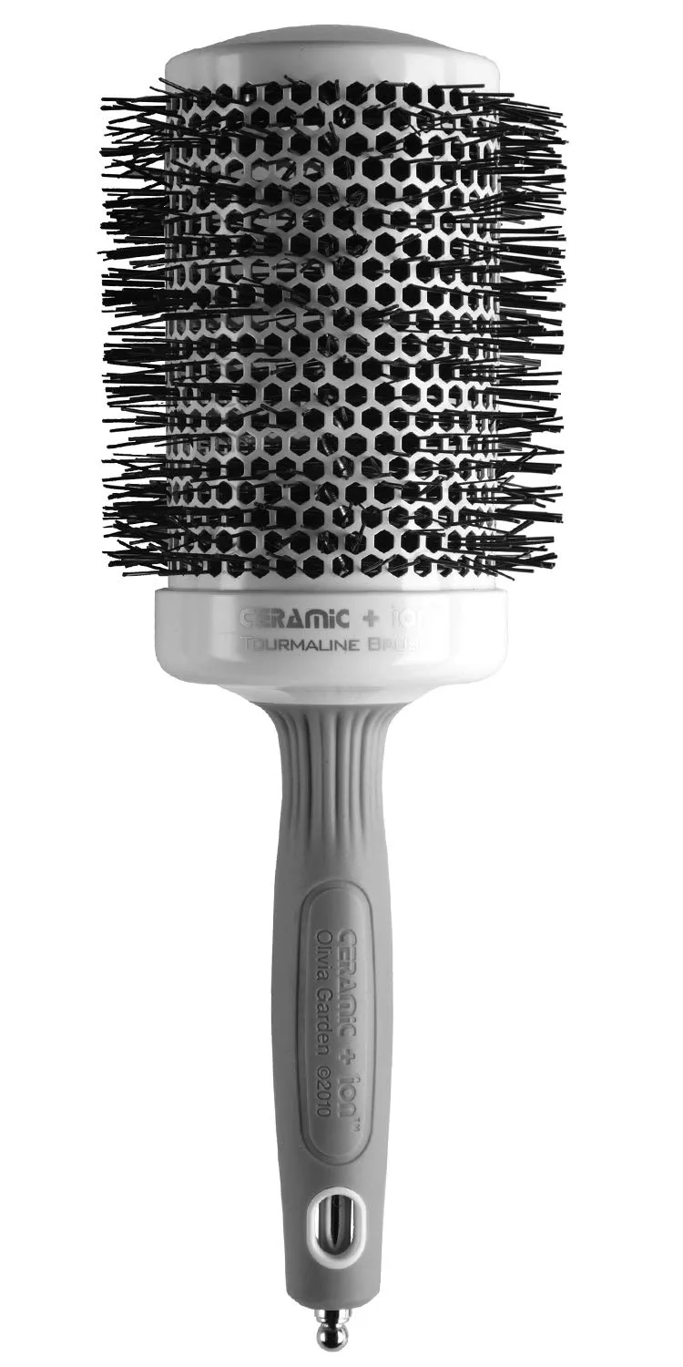 Термощетка для укладки волос Olivia Garden Ceramic + Ion Round Thermal Hair Brush - не электрическая - профессиональная щетка для нормальных и густых волос. 8,9 см, White/Grey